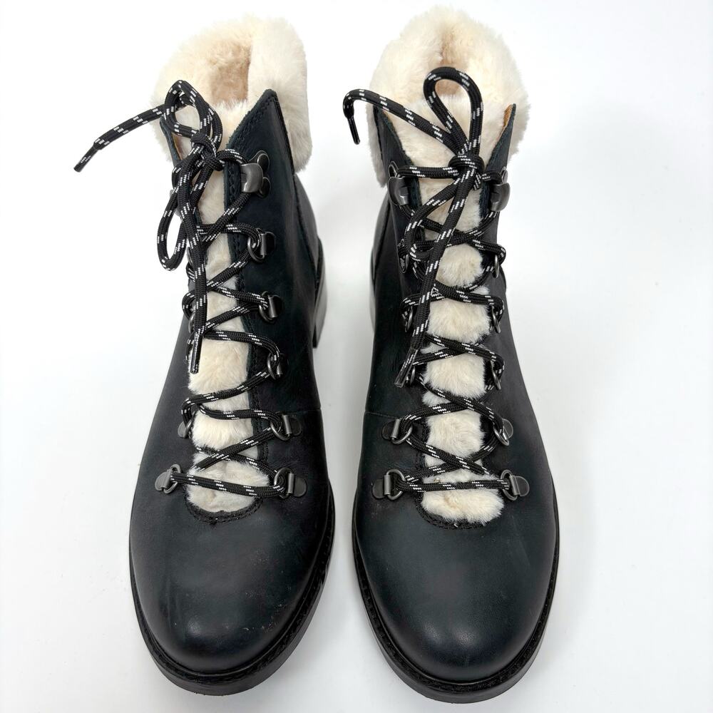 Patricia Nash Luigi Black Lace Up Faux Fur Collar Boots Size 9M